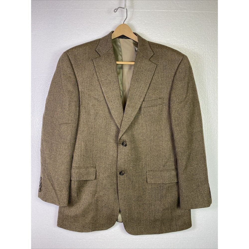 Vintage Haggar Tweed Herringbone Blazer 42R Lambs Wool Brown Sport Coat